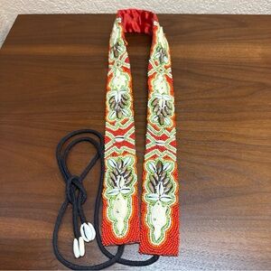 African Yoruba Tribe Beaded Belt Sash Orange Sea Shells Colourful Tie Waist
